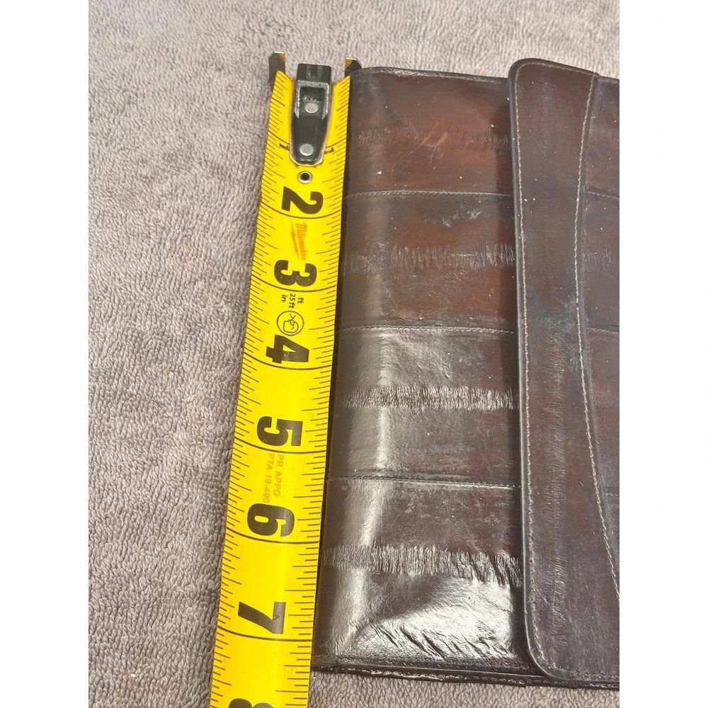 Vintage Genuine Eel Skin Leather Women's Long Wallet Clutch Dark Brown